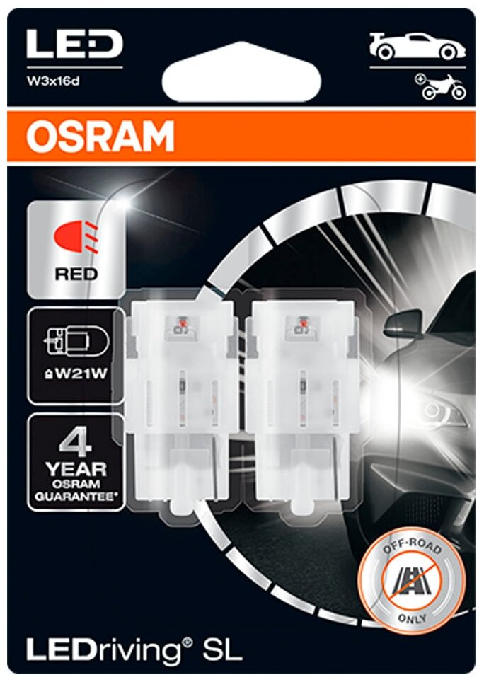 7505DRP02B Лампа светодиодная Osram LEDriving SL W21W (14W 12V W3x16q) 2шт. (блистер)