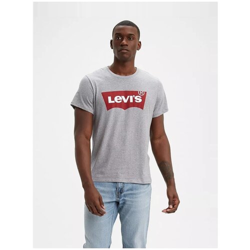 Футболка Levi's, хлопок, принт надписи, размер S, синий