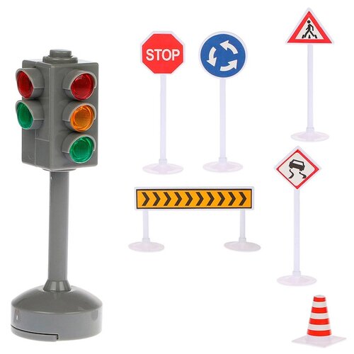 игровые наборы abtoys обучающая игра светофор и дорожные знаки Play Smart Набор дорожных знаков Говорящий светофор 7325, серый
