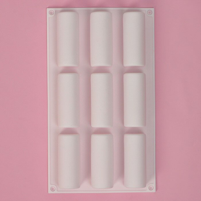 Форма силиконовая для выпечки «Палочка», 29,3×17,5×3,5 см, 9 ячеек (8,3×3,2×3,5 см), цвет белый