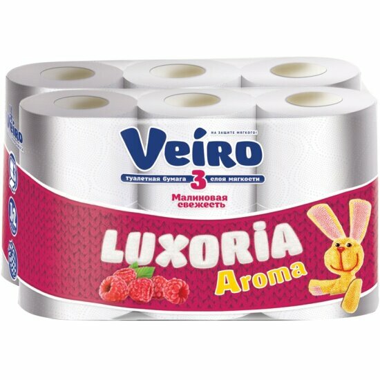 Туалетная бумага Veiro Luxoria Aroma Малиновая свежесть белая, 3 слоя, 12 рулонов