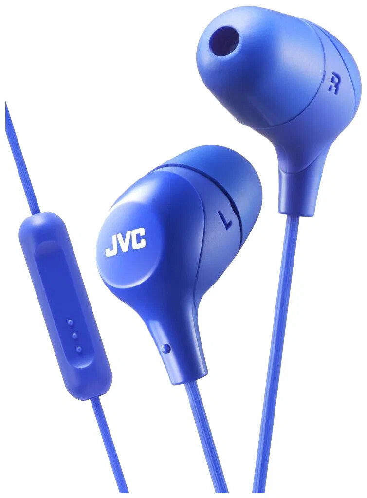 Гарнитура проводная JVC HA-FX38M вставные, 16 Ом, 106дБ, кабель 1.2м Синий