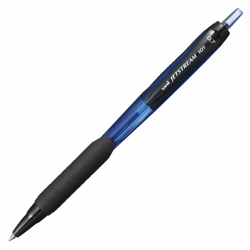 Ручка шариковая масляная автоматическая с грипом UNI (Япония) JetStream, синяя, узел 0,7 мм, линия письма 0,35 мм, SXN-101-07 BLUE упаковка 12 шт.
