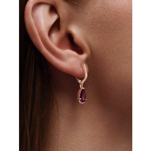 Серьги с подвесками Argentum серебро 925 проба золочение фианит гранат размер 10 мм длина 3 см красный 2000₽