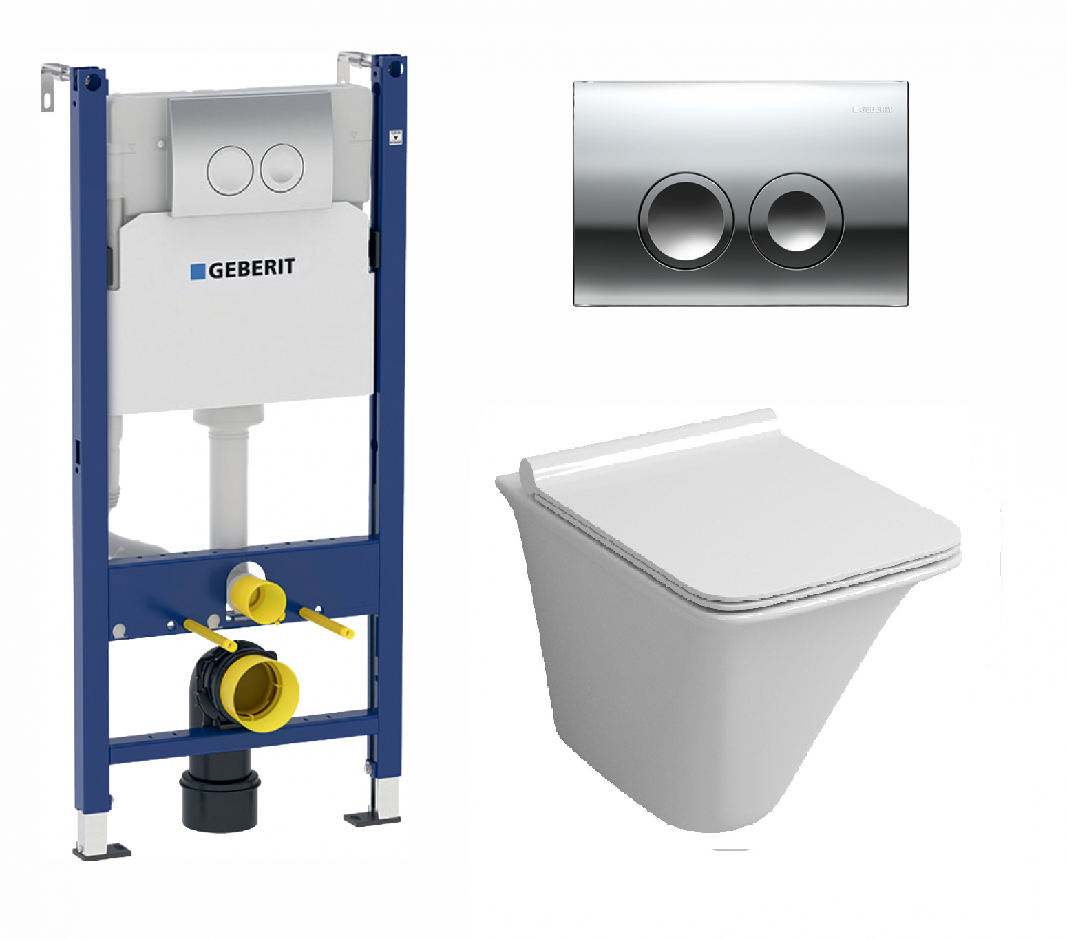 фото Комплект 3 в 1 инсталляция Geberit Duofix + Подвесной унитаз Grossman GR-4413S + кнопка хром Delta21