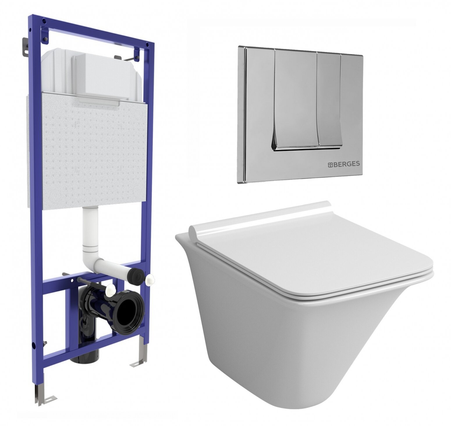 Комплект 3 в 1 инсталляция Berges Wasserhaus Novum 040243 + Унитаз подвесной Grossman GR-4413S + кнопка хром