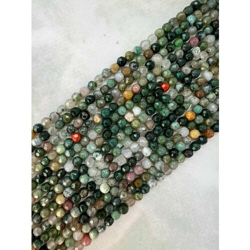 Бусины шар огранка 4мм. Натуральный камень. Агат моховой. 90шт / 37 см / нить