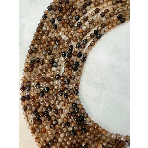 Бусины шар огранка 4мм. Натуральный камень. Агат коричневый. 90шт / 37 см / нить