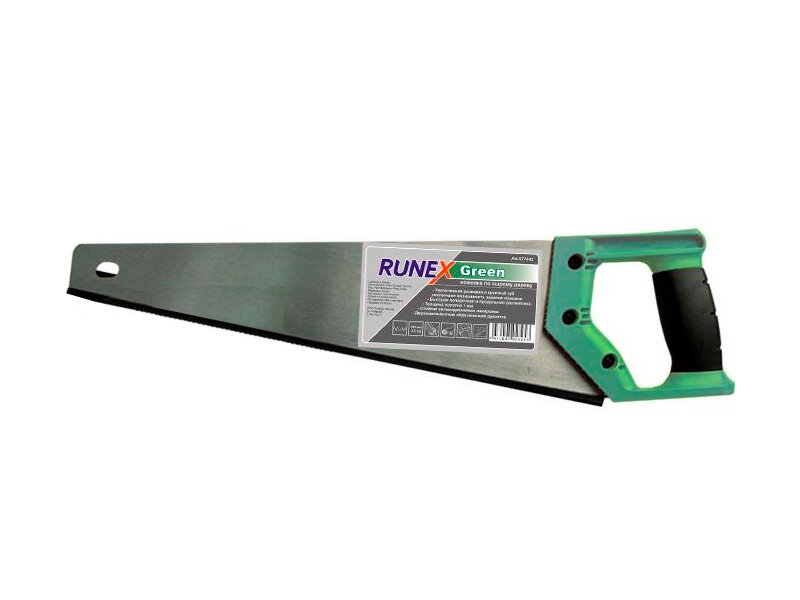 ножовка по дереву 500мм 2к-рукоятка runex green 577442 - фото №6