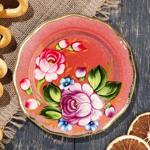 Поднос жостовский Пионы розовый с авторской росписью D17 см 3535₽