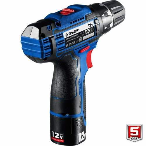 ЗУБР Т7 12 В 40 Нм 2 АКБ 2 Ач дрель-шуруповерт LED фонарь кейс Профессионал DL-121-22 10747₽