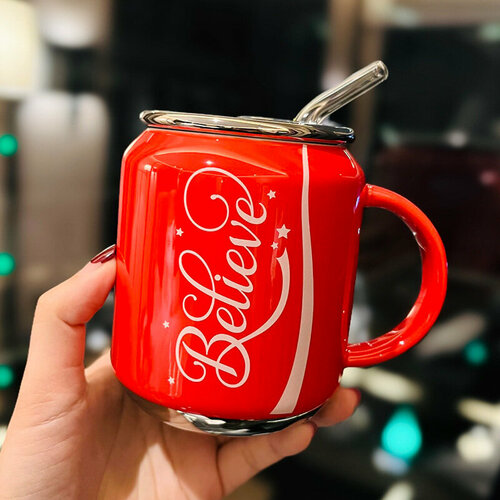 Чайный набор кружка для кофе для чая чашка с крышкой и трубочкой керамическая плешоп чайная пара посуда для дома в корейском стиле 430 мл 1139₽