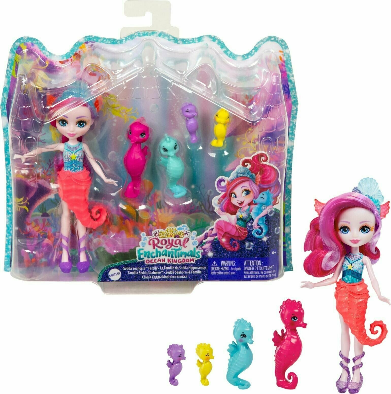 Набор игровой Mattel Enchantimals Седда Морской Конек Семья с куклой и питомцами, GJX43_HCF73