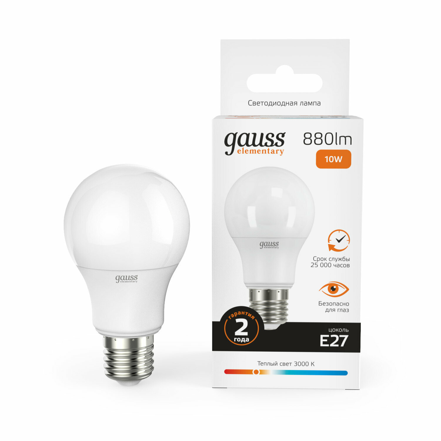 Лампа Gauss Elementary A60 10W 880lm 3000K Е27 LED