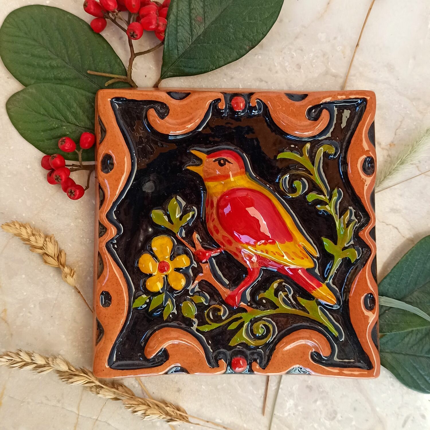 фото Изразец, панно, декор настенный керамический 11.5 см