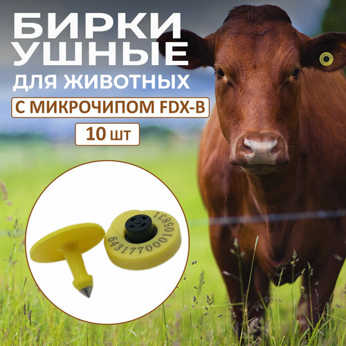 Ушные бирки для с/х животных с микрочипом FDX-B (10 шт) модуль считывания ярлыков с животными 134 2 k выход ttl agv rfid fdx b fdxb iso11784 на большие расстояния 2 бирки бесплатно