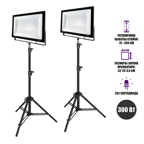 Прожектор уличный 300Вт 6500K на стойке напольной LS-PRJ 2 комплекта 10072₽