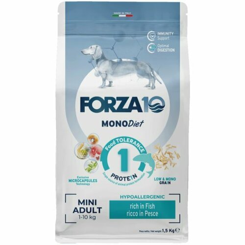 Корм сухой FORZA10 MonoDiet Adult Mini Pesce для взрослых собак мелких пород с рыбой, 1,5 кг