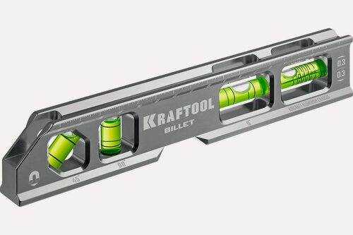 Изображение товара Брусковый магнитный уровень KRAFTOOL BILLET, 8 в 1, 20 см, точность 0.3 мм/м, 4 глазка (34790)