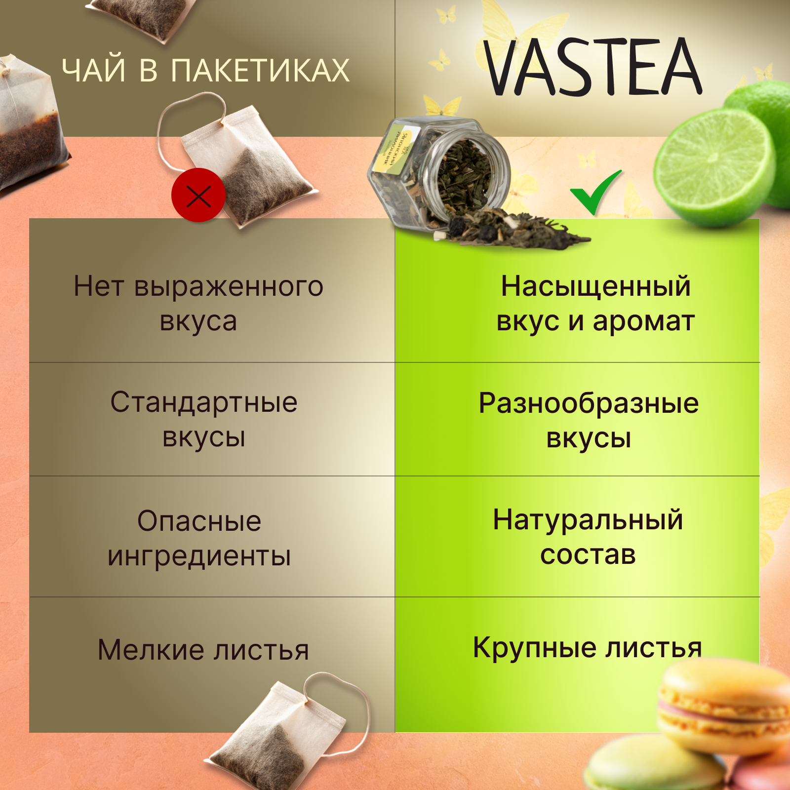 Чайный набор зеленый прямоугольный 3 вкуса ассорти из зеленого чая — фото 1