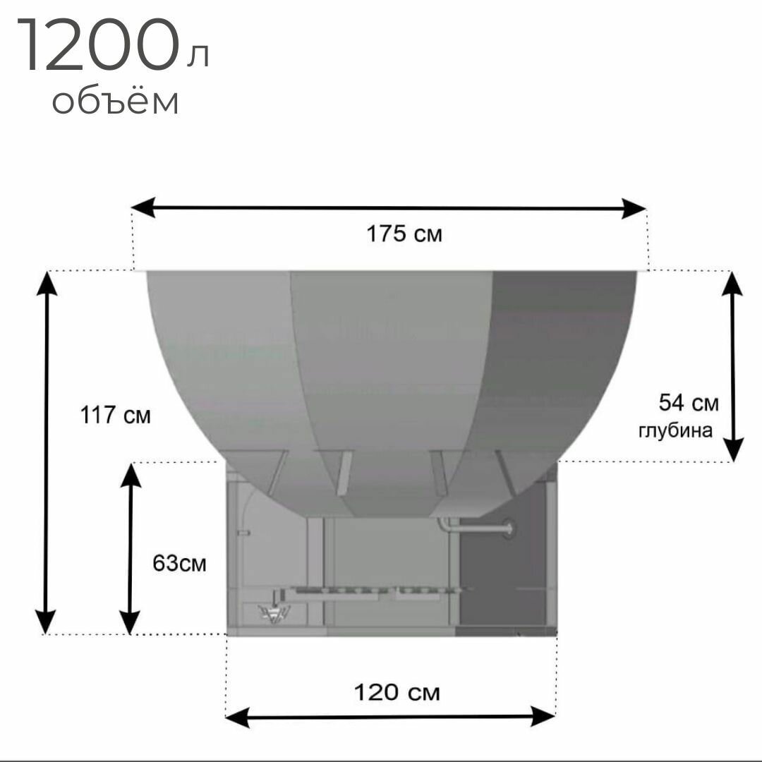 Изображение Банный чан на 3 человека, с ветрозащитой и лестницей с площадкой
