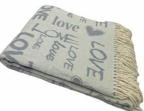 Плед жаккардовый с бахромой Лав бел-сер хлопок 160х220см