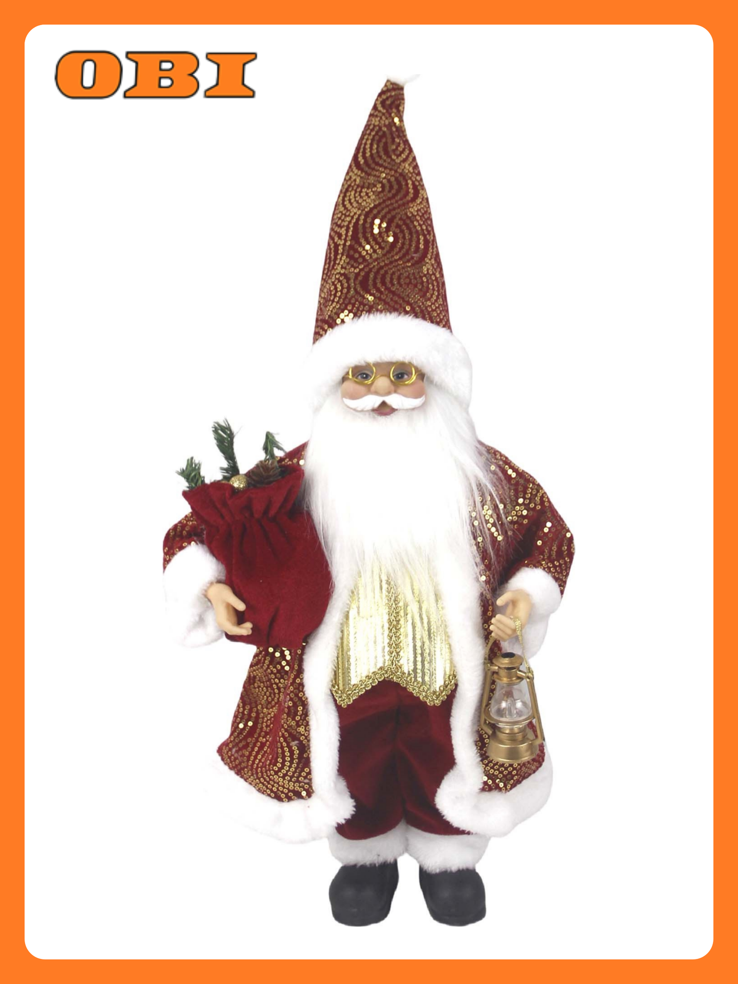 Дед Мороз в красной шубке с подарками и фонариком 66 см