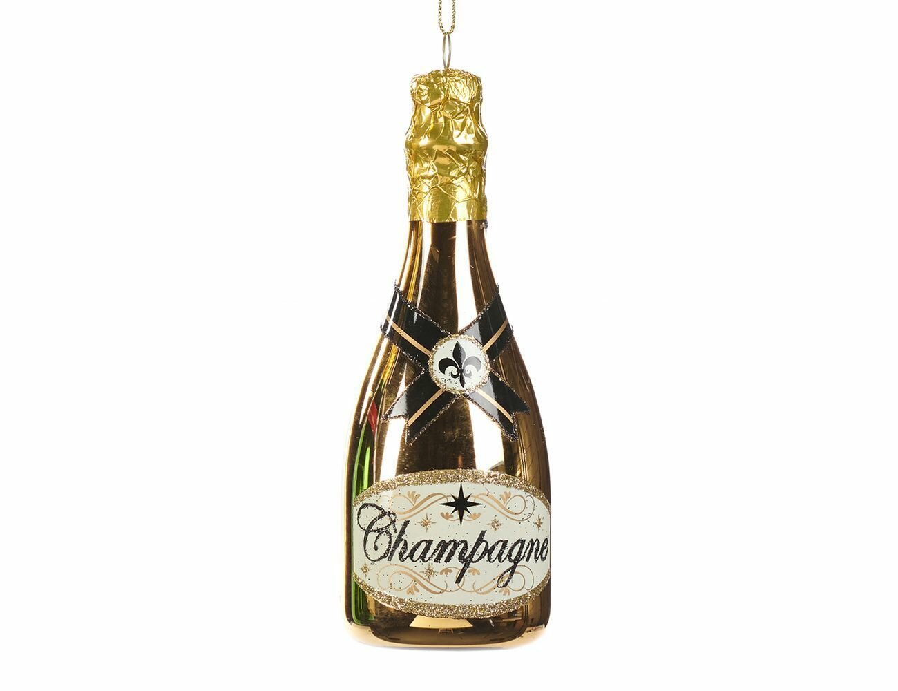 Ёлочная игрушка шампанское для ёлочки стекло золотая 14 см Goodwill YA92334-2