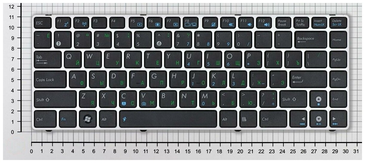 Клавиатура для ноутбука Asus A42JR русская черная с серебряной рамкой