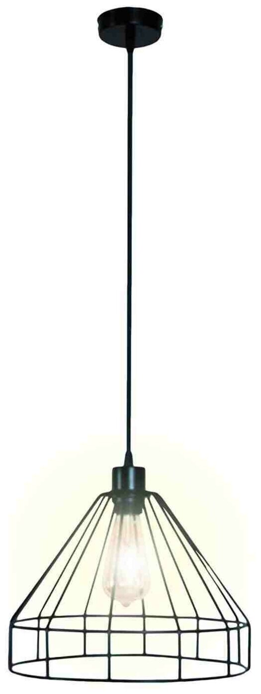 Подвесной светильник из металла Лефибра с креплением под крючок без ламп / Плафон в стиле лофт с черным шнуром 80 см и направлением света вниз / Люстра подвесная с цоколем Е27 / 60Вт / IP20 / 220В / черный, 14-40