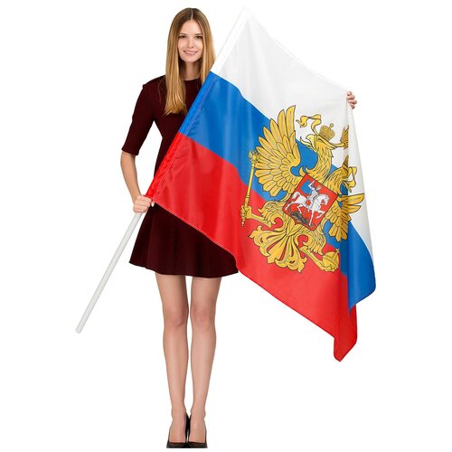 Флаг России большой, триколор с гербом на стену 90х140 см