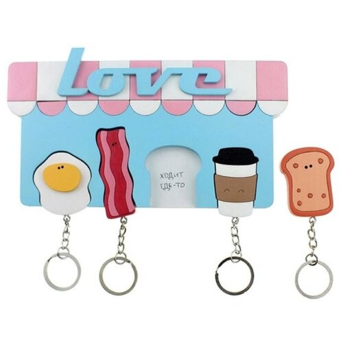 Ключница деревянная на четыре ключа Хлэб Завтрак на четверых