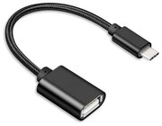 Кабель USB Type C мама - папа в нейлоновой оплетке черный / Адаптер переходник OTG / USB гнездо Female (F)