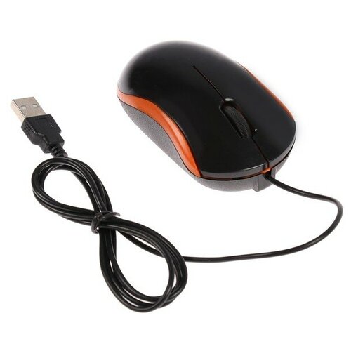 Мышь LuazON MB-1.0, проводная, оптическая, 1200 dpi, 1 м, USB, черная с оранжевыми вставками./В упаковке шт: 1