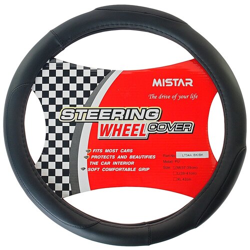 Оплетка руля (M) 37-39см черная кожаная MISTAR MIS-LT34A BK (M)