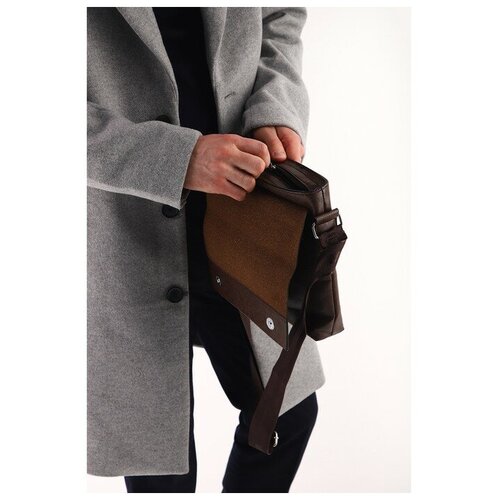 фото Textura планшет мужской, отдел на молнии, наружный карман, длинный ремень, цвет коричневый