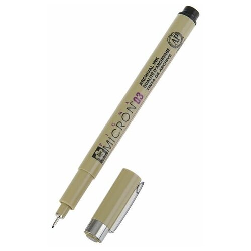 Ручка капиллярная для черчения Sakura Pigma Micron 03 линер 0.35 мм, черный, (высокое содержание пигмента)