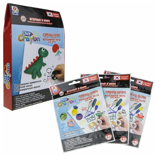 фото Clay crayon набор тесто-мелков "динозавр" (3 цвета по 30 гр) в коробке 13,9x19x3 см 1toy
