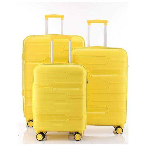 фото Умный чемодан impreza, 3 шт., пластик, полипропилен, ребра жесткости, опорные ножки на боковой стенке, увеличение объема, рифленая поверхность, водонепроницаемый, 100 л, размер s+, желтый