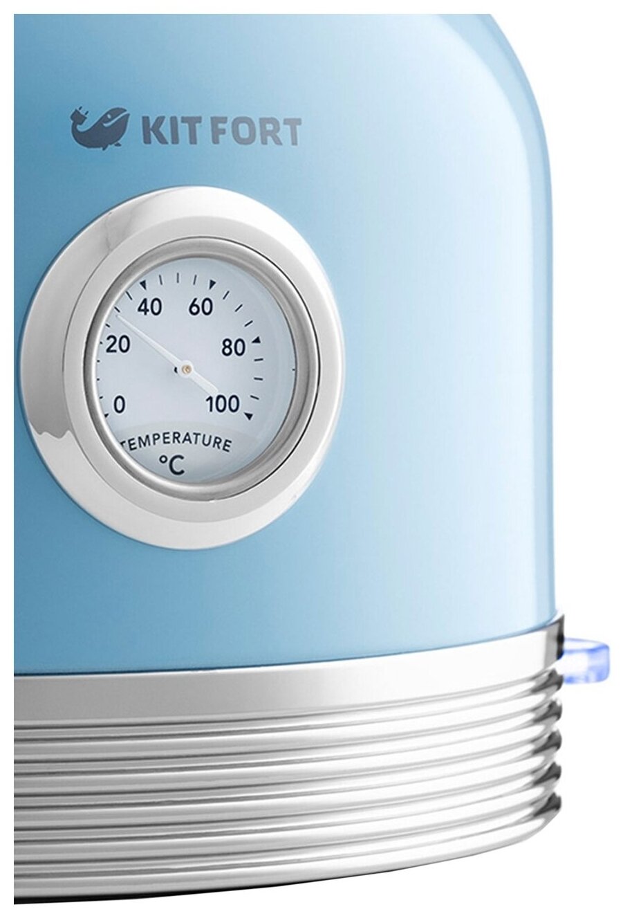 Чайник электрический Kitfort KT-634-4, металл/пластик, 1.7 л, голубой - фотография № 2