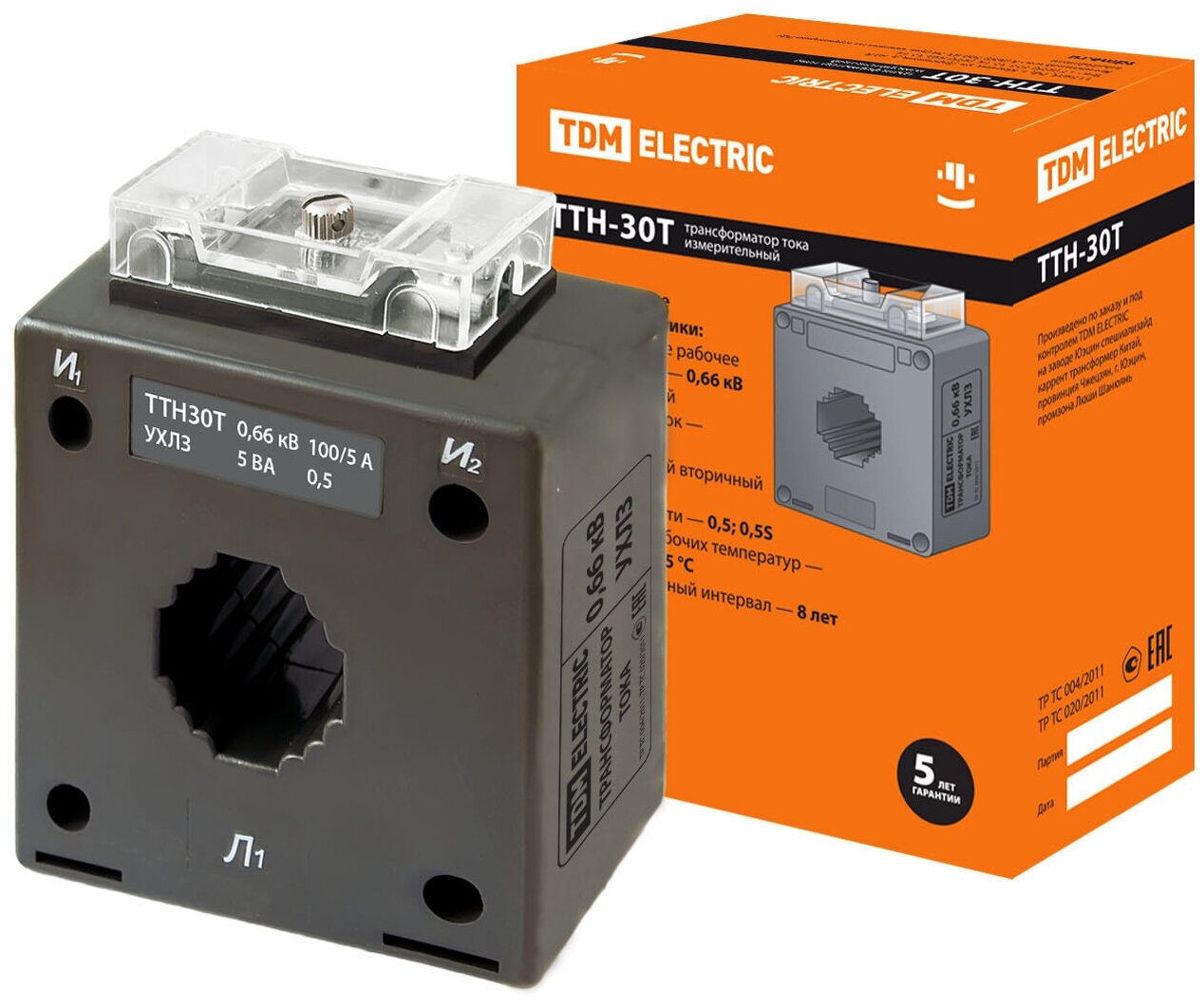 Трансформатор тока измерительный ТТН 30T/100/5- 5VA/05- Р TDM