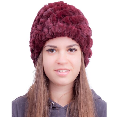 фото Женская меховая шапка, зимняя шапка кроличий мех, бордовая moda