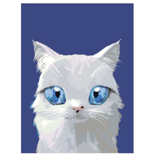 Картина по номерам, Живопись по номерам, 60 x 80, A576, домашнее животное, белая кошка, голубые глаза