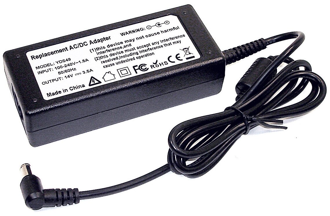Зарядное устройство (блок питания/зарядка) для монитора и телевизора LCD 14В, 3.5А, 49Вт, 6.5x4.4мм, OEM
