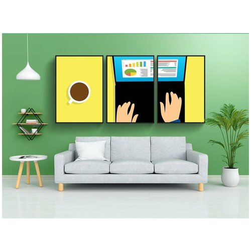 фото Набор модулных постеров для интерьера "анализ, ноутбук, бизнес" 60x90 см. в тубусе, без рамки lotsprints