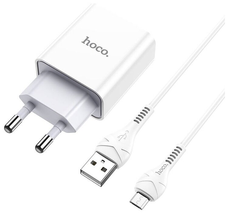 Сетевое зарядное устройство HOCO C81A USB 21A Micro USB + кабель белый