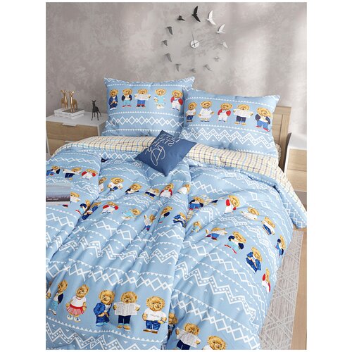 фото Постельное белье сказка "мишки/гусиная лапка" семейное наволочка 50х70 см 2 шт простынь 240х215 см пододеяльник 145х215 см(2шт)