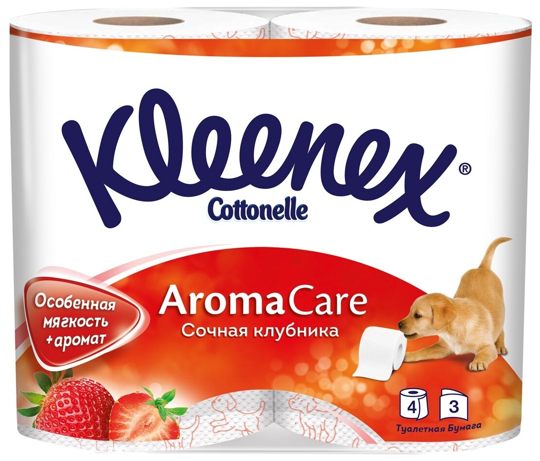 Туалетная бумага Kleenex Сочная клубника трёхслойная 4 рул.