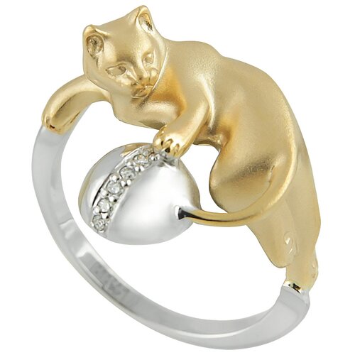 Перстень Альдзена Игра К-24030, белое, желтое, комбинированное золото, 585 проба, родирование, бриллиант, размер 18.5, белый, желтый