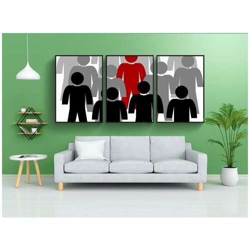 фото Набор модулных постеров для интерьера "толпа, единица, выбор" 60x90 см. в тубусе, без рамки lotsprints